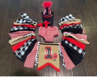 Barbecue smash cake outfit/ Custom Baby Boy Birthday smash cake outfit/barbeque first birthday/ BBQ smash cake/grilling picnic birthday/red