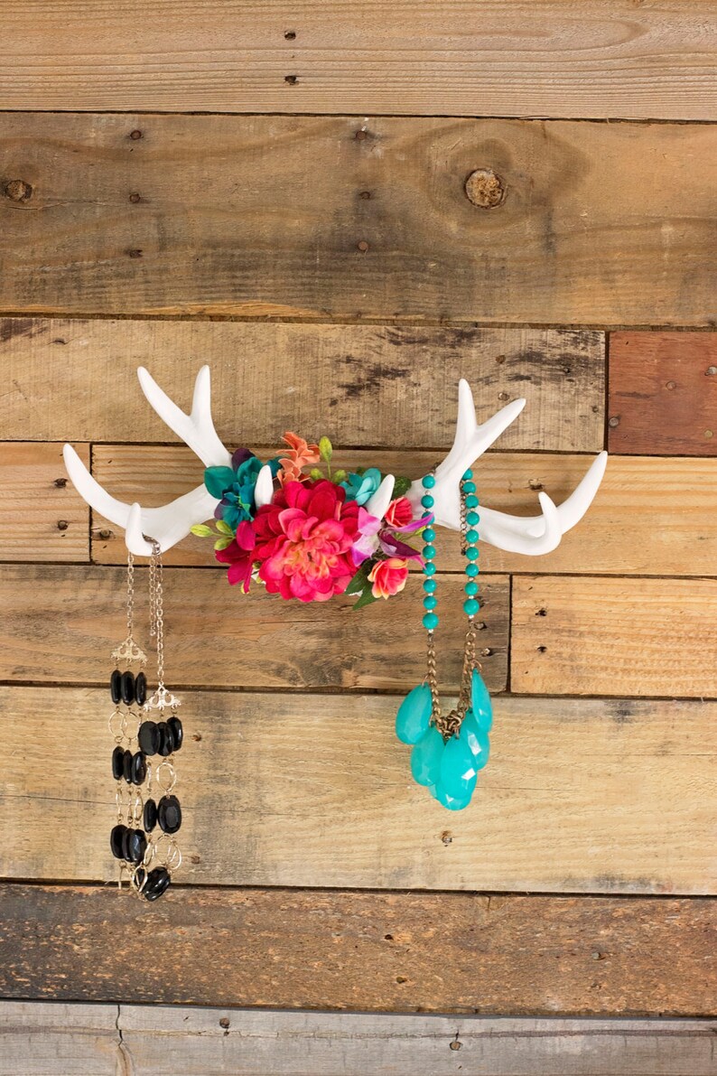 Floral Deer Antler wall decor/ Jewelry Holder/ nursery/ girls Etsy