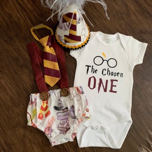 Harry P Inspired Birthday high chair banner/smash cake outfit/first birthday/the chosen one potter birthday/hipster birthday/baby girl