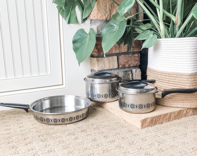 Vintage EKCO 3ply Stainless Steel Pots and Pan Set, 2 Quart Pot, 1.5