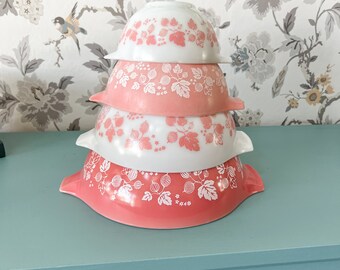 Pink Gooseberry Pyrex Cinderella Bowls, Vintage Pyrex, Vintage Glass Bowls, Pink Gooseberry, Pyrex Cinderalla Bowls