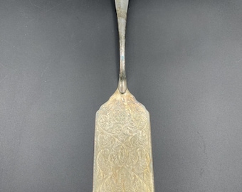 Vintage Italy Silverplate Serrated Cake Server Square Dessert Server Engraved