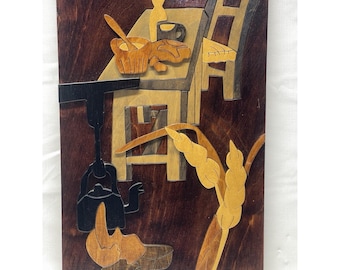 Art mural incrusté de bois d'Arthur Umanoff, milieu du siècle moderne, signé