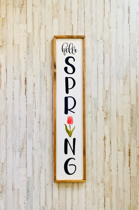 Hello Spring Wood Sign Front Door Sign Spring Decor Etsy