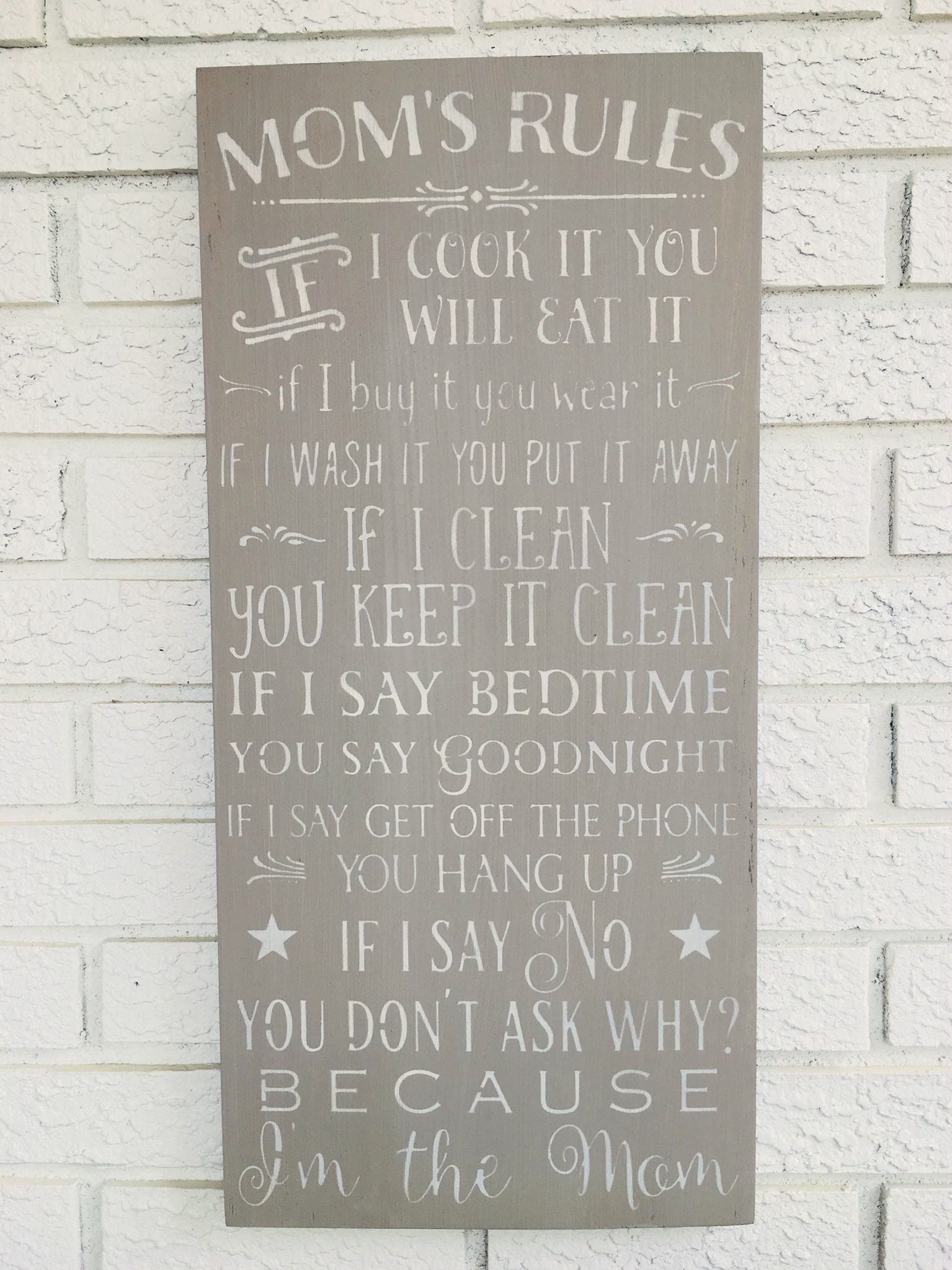 Mom's Rules Sign Mom Rules Sign Mom Rules Mothers Day | Etsy