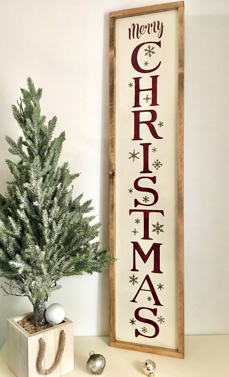 Merry Christmas Framed Sign Vertical Wood Sign Christmas | Etsy