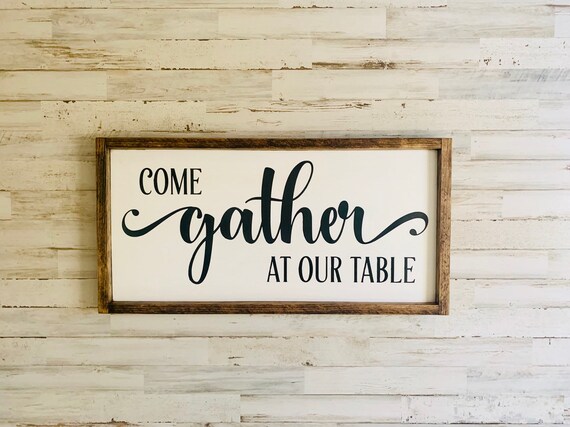 Come Gather At Our Table Framed Art Family Gathering Gather Wall Decor Dining Room Art Our Table Wall Decor Gathering Place Sign Gath -