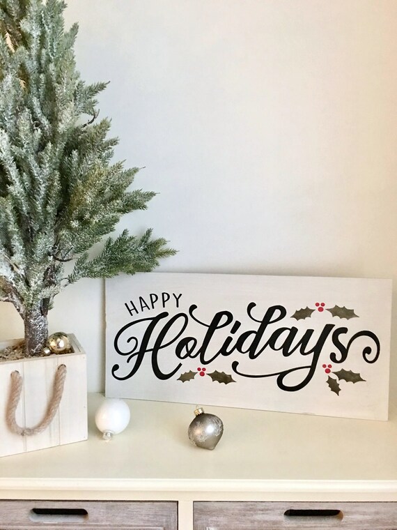 Hand painted wooden Christmas postcard holly