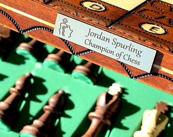 Custom Hand Carved Chess Set 16" = 41cm: Personalized Wood Board, Leather or Felt Bag