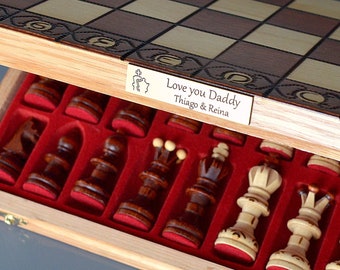 Personalized Wooden Chess Set (11,5" / 35cm) with Felt or Leather Bag