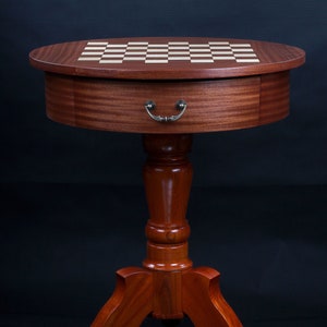 Chess Table - Round table - Delux  item with mahogany intarsia-sycamore maple and hornbeam wood-Exclusive furniture-Personalization for free