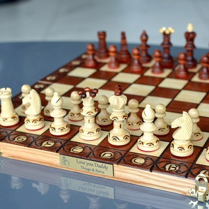 Personalized 13-3/4&quot; /35cm Chess + BAG available -Beautiful Item - Felt or Leather Bag available - Personalization for FREE;