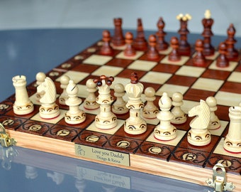 Personalized 13-3/4" /35cm Chess + BAG available -Beautiful Item - Felt or Leather Bag available - Personalization for FREE;