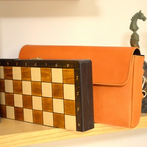 Leather Bag for CHESS - for small chess set - Sewed by hand - For small size chess: up to  13&quot; / 33cm
