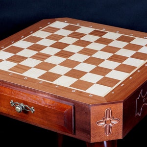 Chess Table Square table Delux item with mahogany intarsia-sycamore maple and hornbeam wood-Exclusive furniture-Personalization for free imagem 2