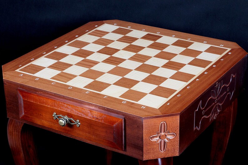 Chess Table Square table Delux item with mahogany intarsia-sycamore maple and hornbeam wood-Exclusive furniture-Personalization for free imagem 2