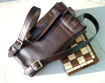 Handmade Leather Chess Backpack for 11-14" Boards - Personalized