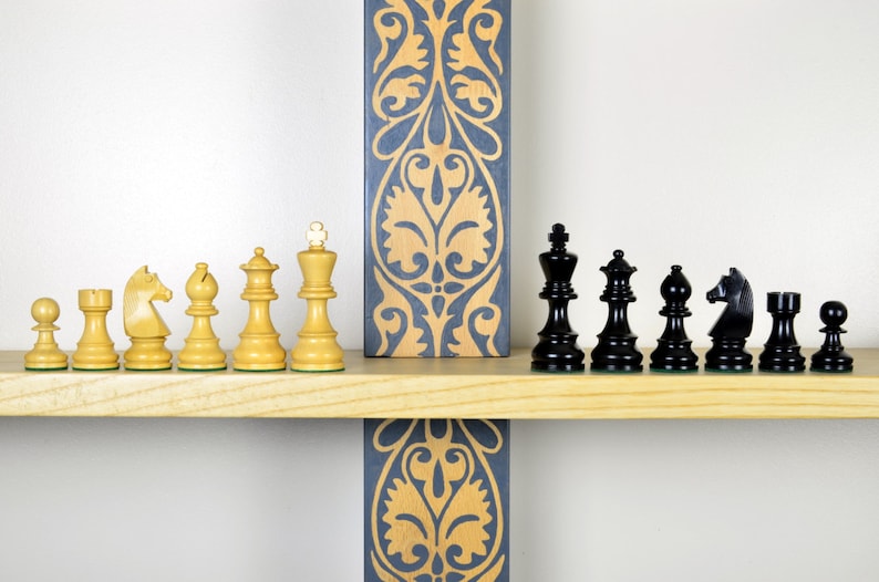 Famaus design Staunton nr.5; 3-12 8,9cm boxwood Chess PIECES Delux German Knight Ebonized