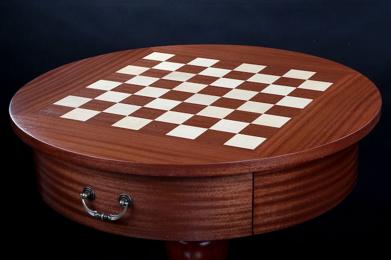 Chess Table Round Delux Item With Gany Intarsia Sycamore Maple And Hornbeam Wood Exclusive Furniture Personalization For Free