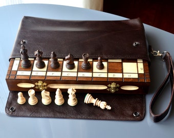 Bestseller Reactivation - Personalized Wooden Chess Set - 13-3/4" /35cm  - Felt or Leather Bag available -  Personalization for FREE