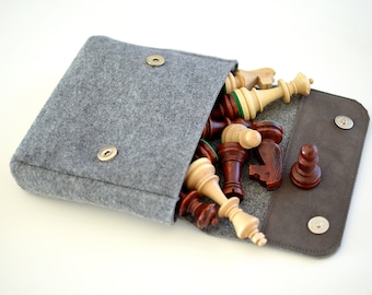 Hand Sewn Felt Chess Piece Pouch - Custom Size Available