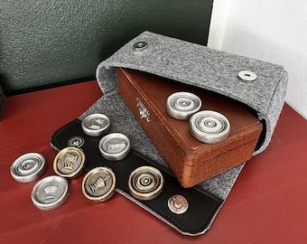 Heavy Metal Chess and Checkers Set: Personalized Roundels, Wooden Box