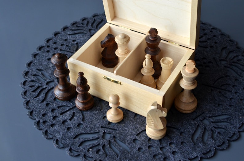 Personalized Wooden Chess Pieces & Storage Box Staunton Etsy