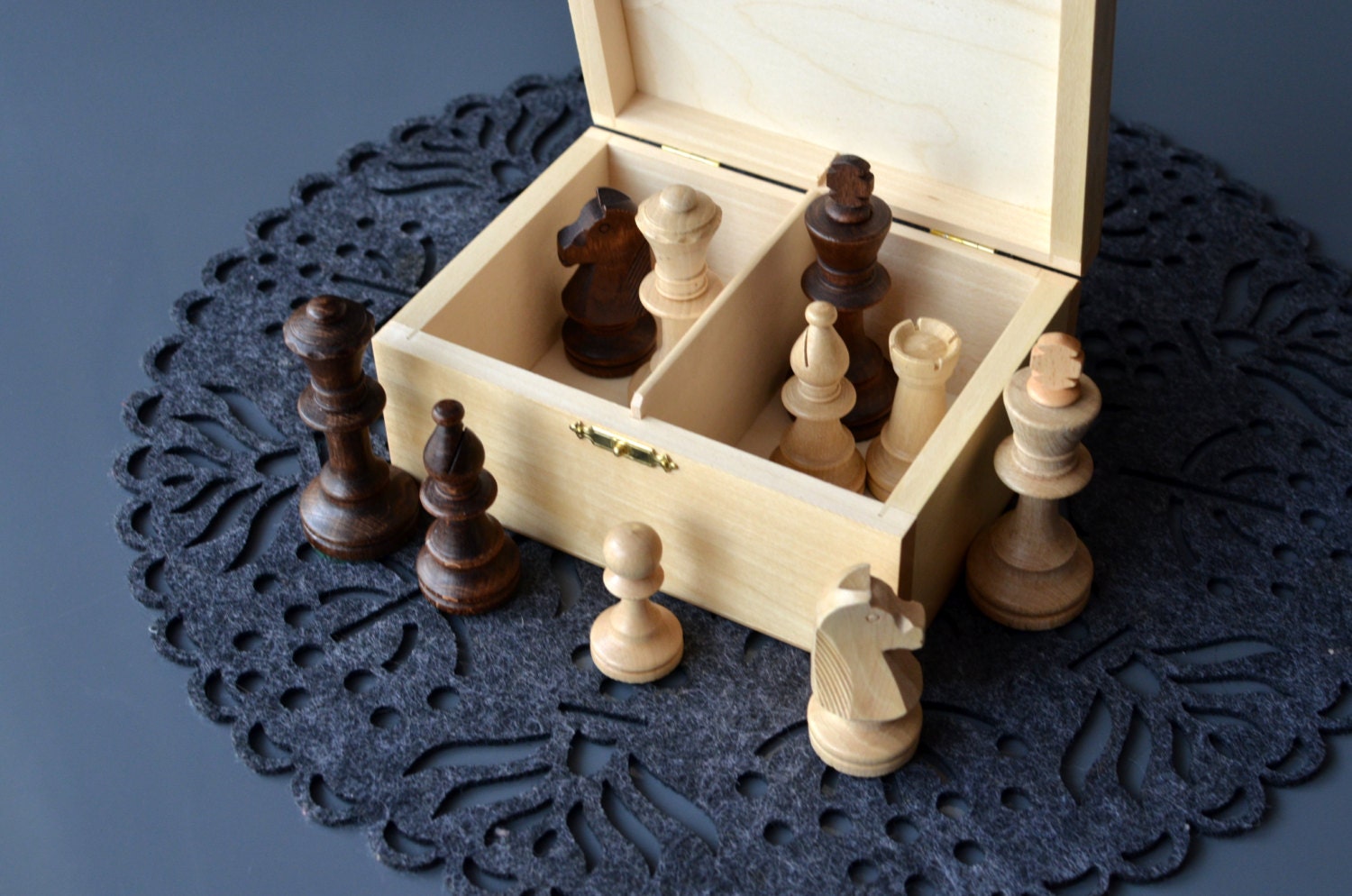 Personalized Wooden Chess Pieces & Storage Box Staunton Etsy