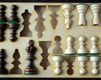 Unique Wooden Chess Set 13"=35cm : Ecologic Hornbeam & Beech, Personalized Option
