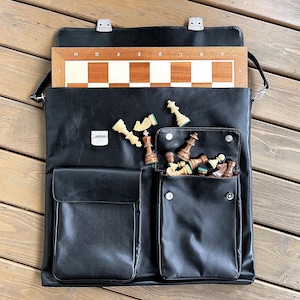 Exclusive bag for chess set - Sewed by hand Leather Bag for all chess equipment - For chess board, chess pieces, chess clock - Custom item
