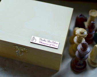 Personalized Wooden Chess Pieces & Storage Box - Staunton nr.6;  3-3/4" / 9,8cm King - Tournament Set - Can be Personalized - Handmade