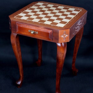 Chess Table Square table Delux item with mahogany intarsia-sycamore maple and hornbeam wood-Exclusive furniture-Personalization for free image 4