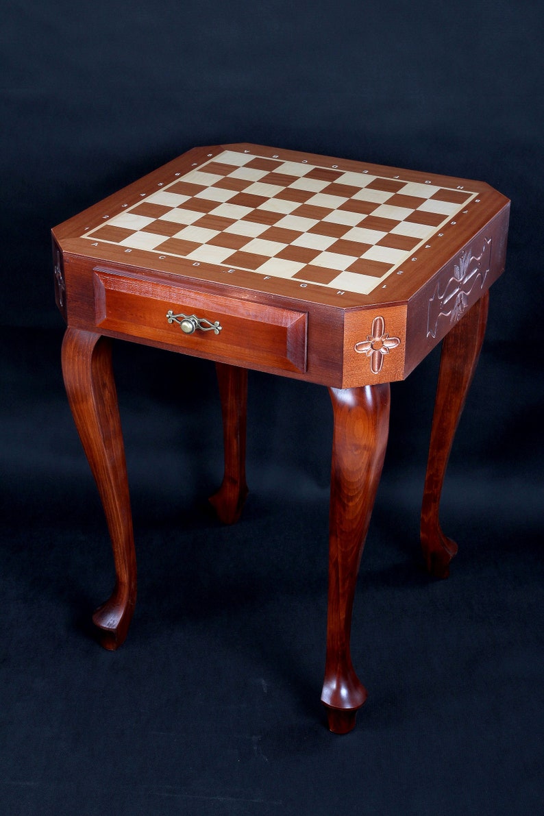 Chess Table Square table Delux item with mahogany intarsia-sycamore maple and hornbeam wood-Exclusive furniture-Personalization for free image 4