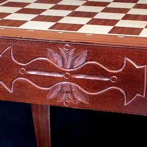 Chess Table Square table Delux item with mahogany intarsia-sycamore maple and hornbeam wood-Exclusive furniture-Personalization for free imagem 3