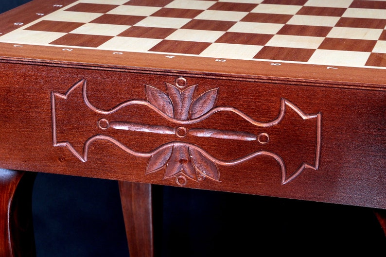 Chess Table Square table Delux item with mahogany intarsia-sycamore maple and hornbeam wood-Exclusive furniture-Personalization for free image 3