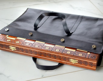 Storage bag for chess - hand sewn, natural leather