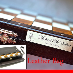 Personalized 11&quot; Magnetic Chess Set + Bag Sewed by Hand available,  11&quot; / 28cm - Gift- Chess Set-Leather Cover-Gift-Personalization for FREE