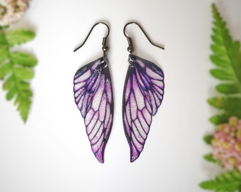 Purple fairy wing earrings. Handmade glitter wings on a choice of ear wires.