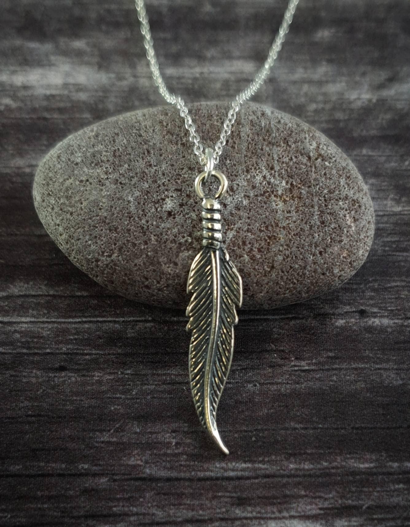 Sterling silver feather necklace. 925 sterling silver feather pendant ...