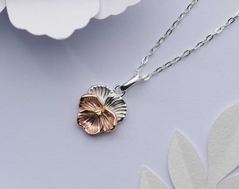 Violet flower necklace. 18k rose gold on a solid 925 sterling silver charm. Birth flower for February