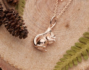 Rose gold red squirrel necklace. Rose gold plated solid sterling silver