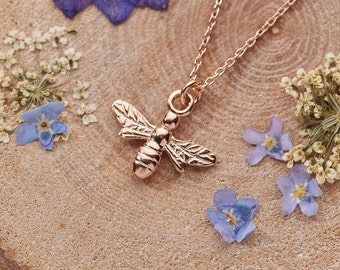 Rose gold bee necklace. 18k gold on solid 925 sterling silver  charm. Rose gold vermeil chain. Nature inspired jewellery. Gift for her