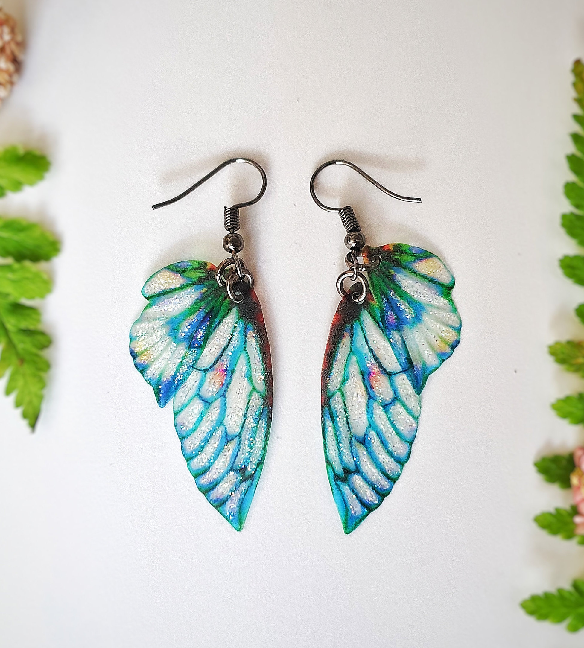 Blue petal fairy wing earrings. Faerie glitter wings. Cute magical ...