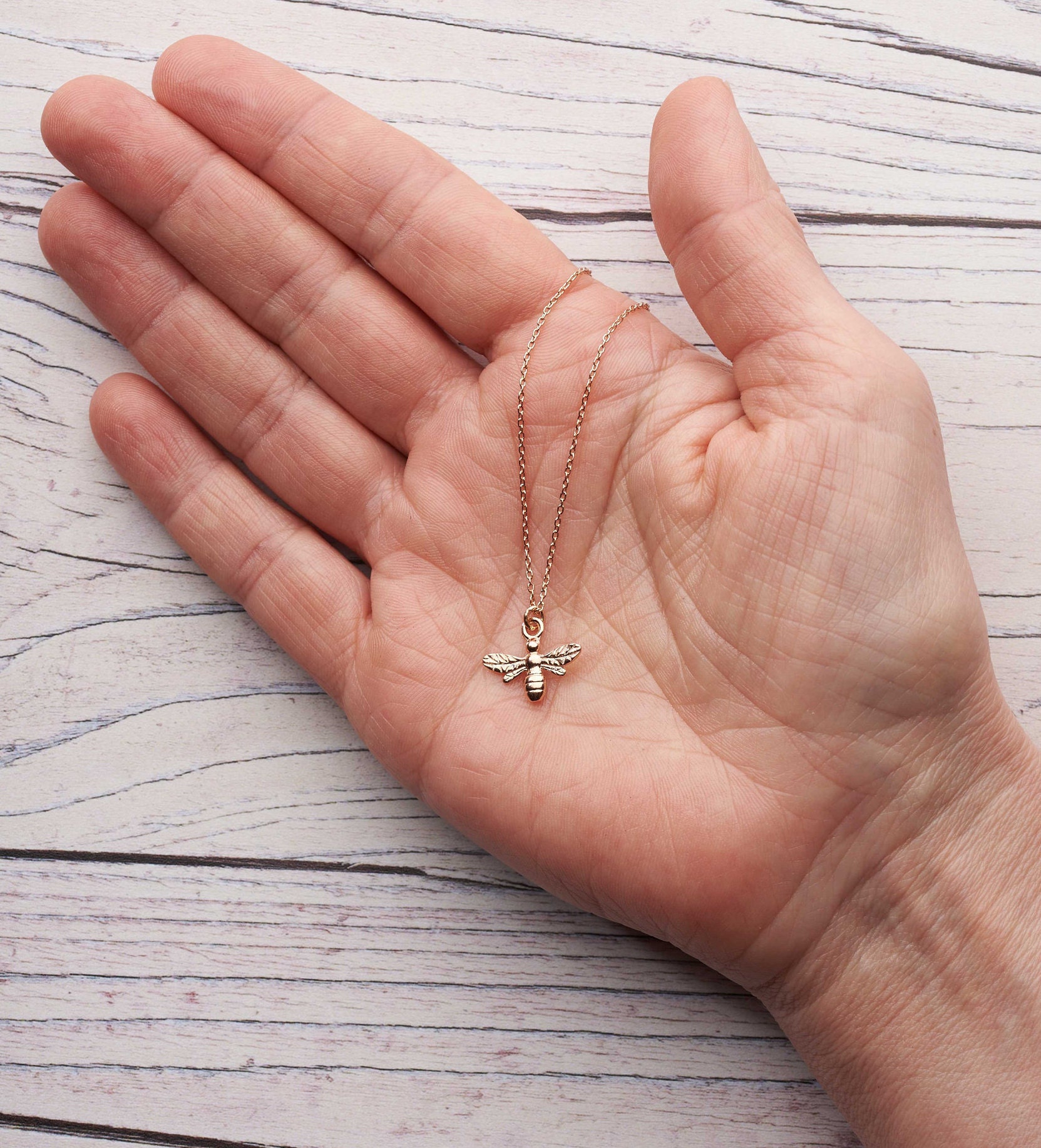 Rose gold bee necklace. 18k gold on solid 925 sterling silver Etsy