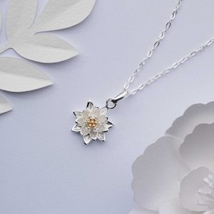 Water lily flower necklace. July birth flower