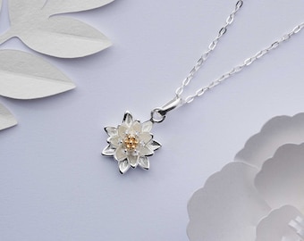 Water lily flower necklace. July birth flower