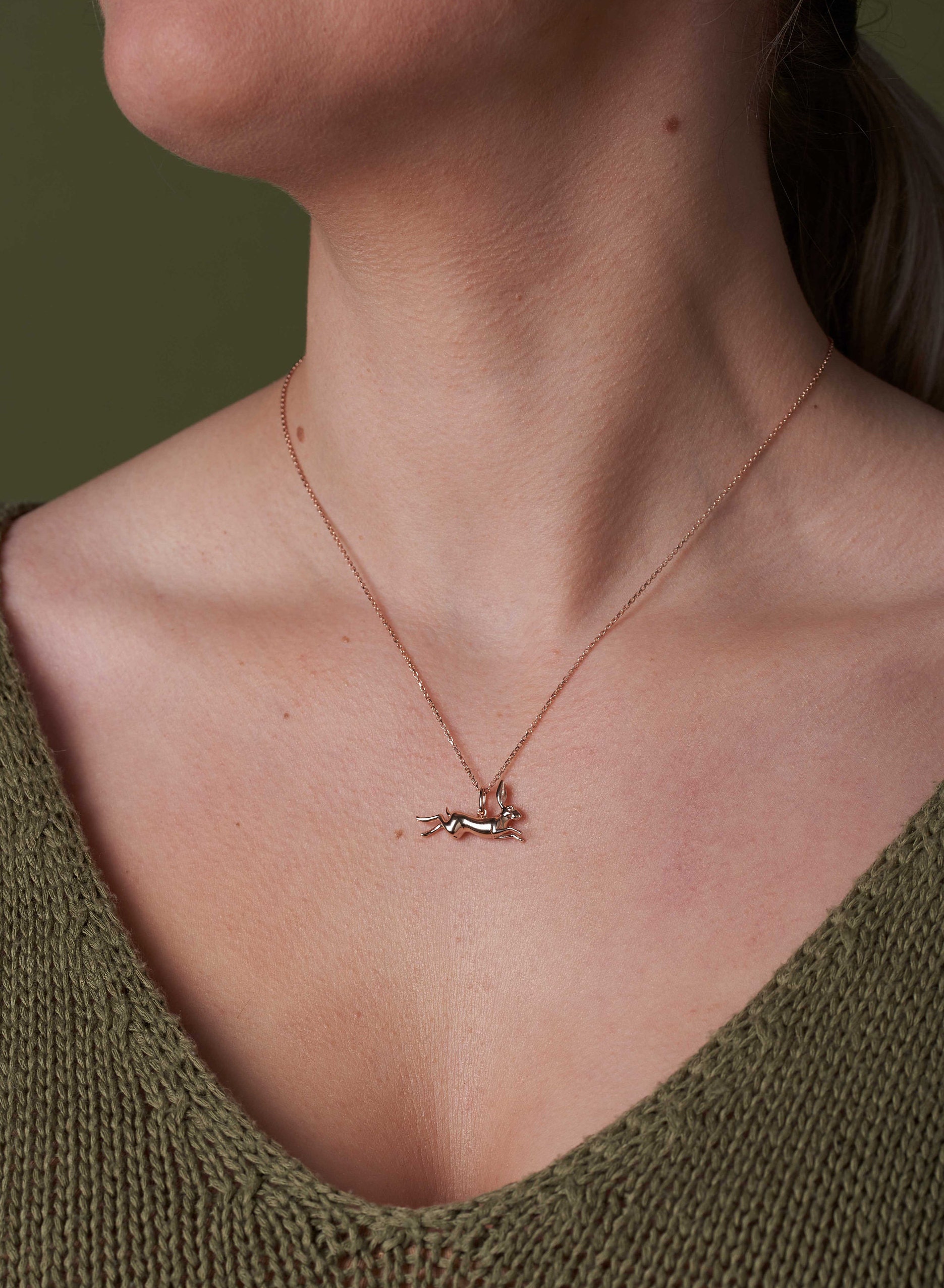 18k vermeil unusual nature inspired jewellery gift for a magical friend Sterling silver Running hare pendant necklace gold rose gold