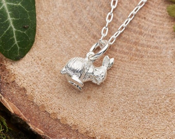 Tiny silver rabbit necklace. Solid 925 sterling silver