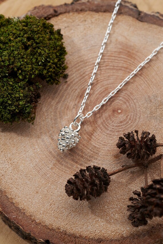 Tiny Silver Pinecone Necklace. Solid 925 Sterling Silver Cone