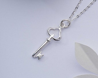 Tiny silver key necklace. Key to my heart pendant. 925 sterling silver charm. Magical secret garden jewellery gift for her. Dainty necklace